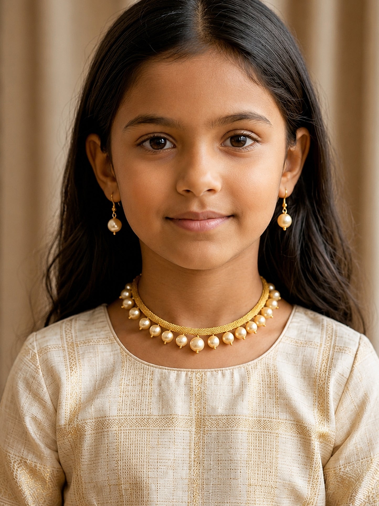 Gold Plated Pearl Jewellery Set for Girls