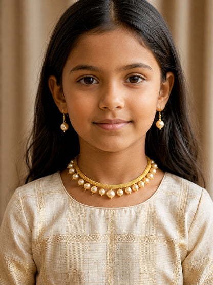 Gold Plated Pearl Jewellery Set for Girls