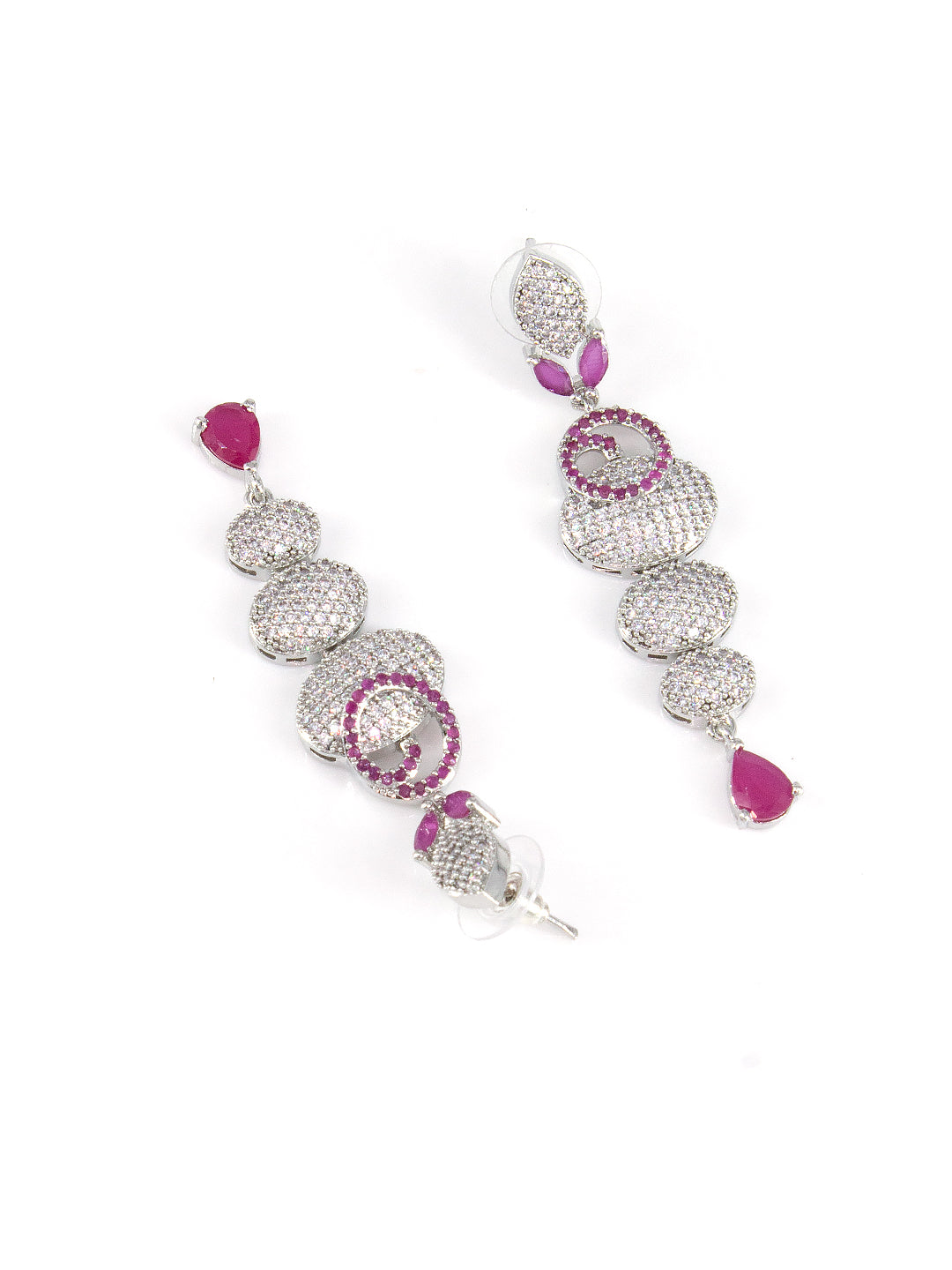 American Diamond Circular Design Pink Drop Jewellery Set For Women And Girls