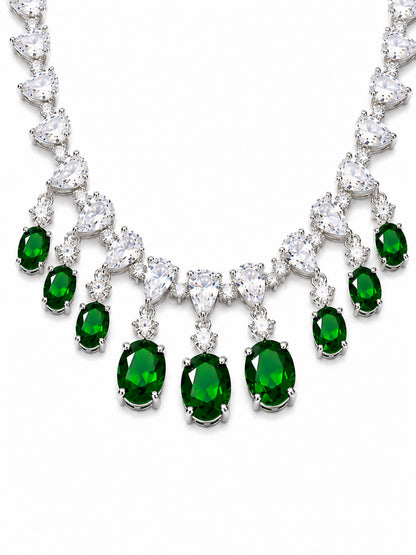 Silver Plated Green AD Choker Set for Women