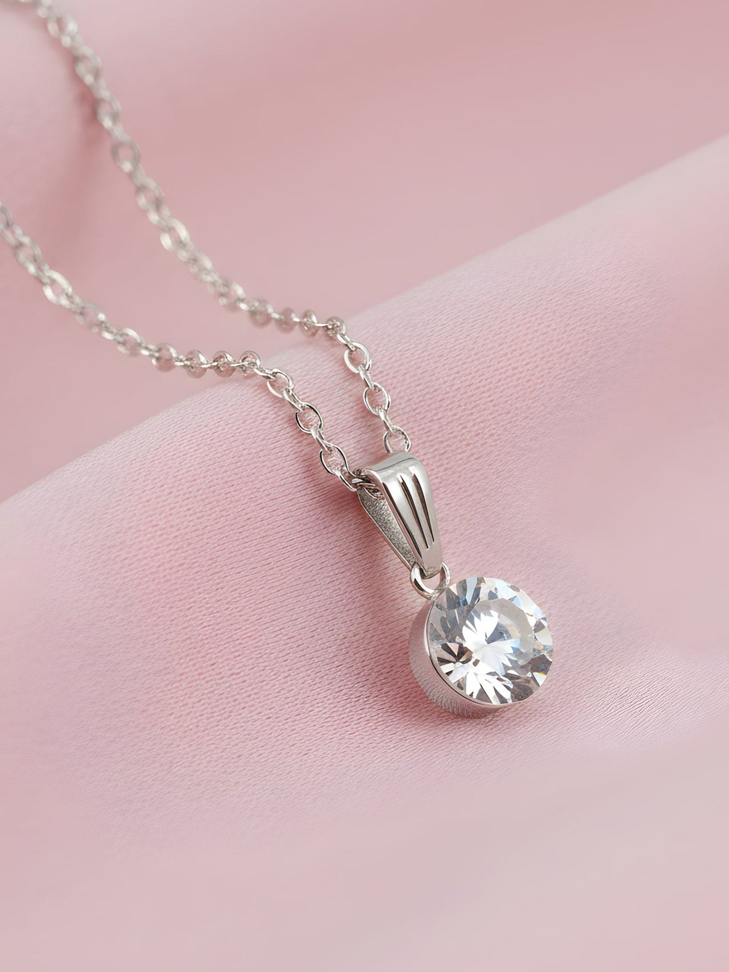 Silver Plated Rhinestone Minimal Pendant For Women