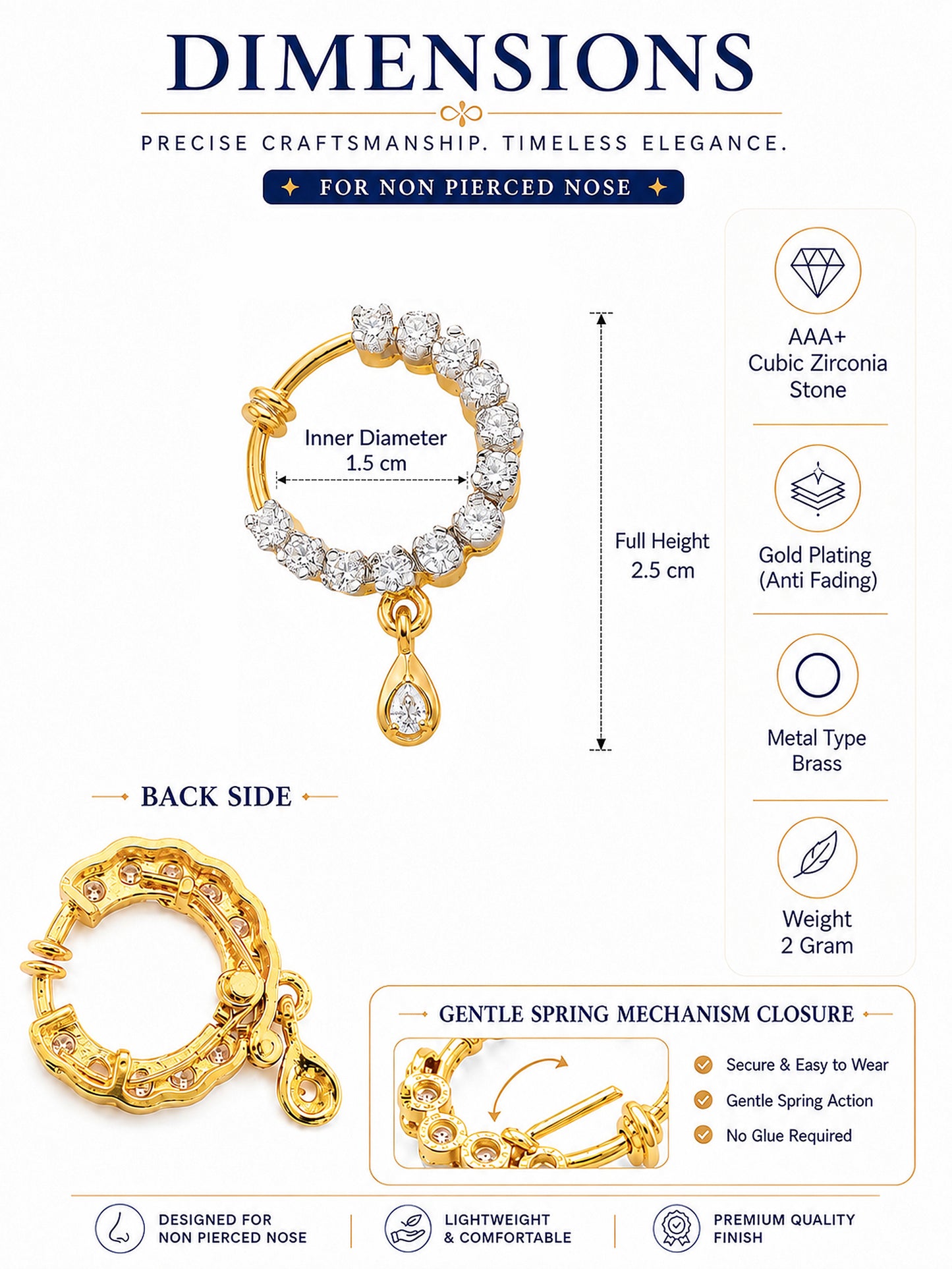 Gold Plated AD Small Nosering for Women