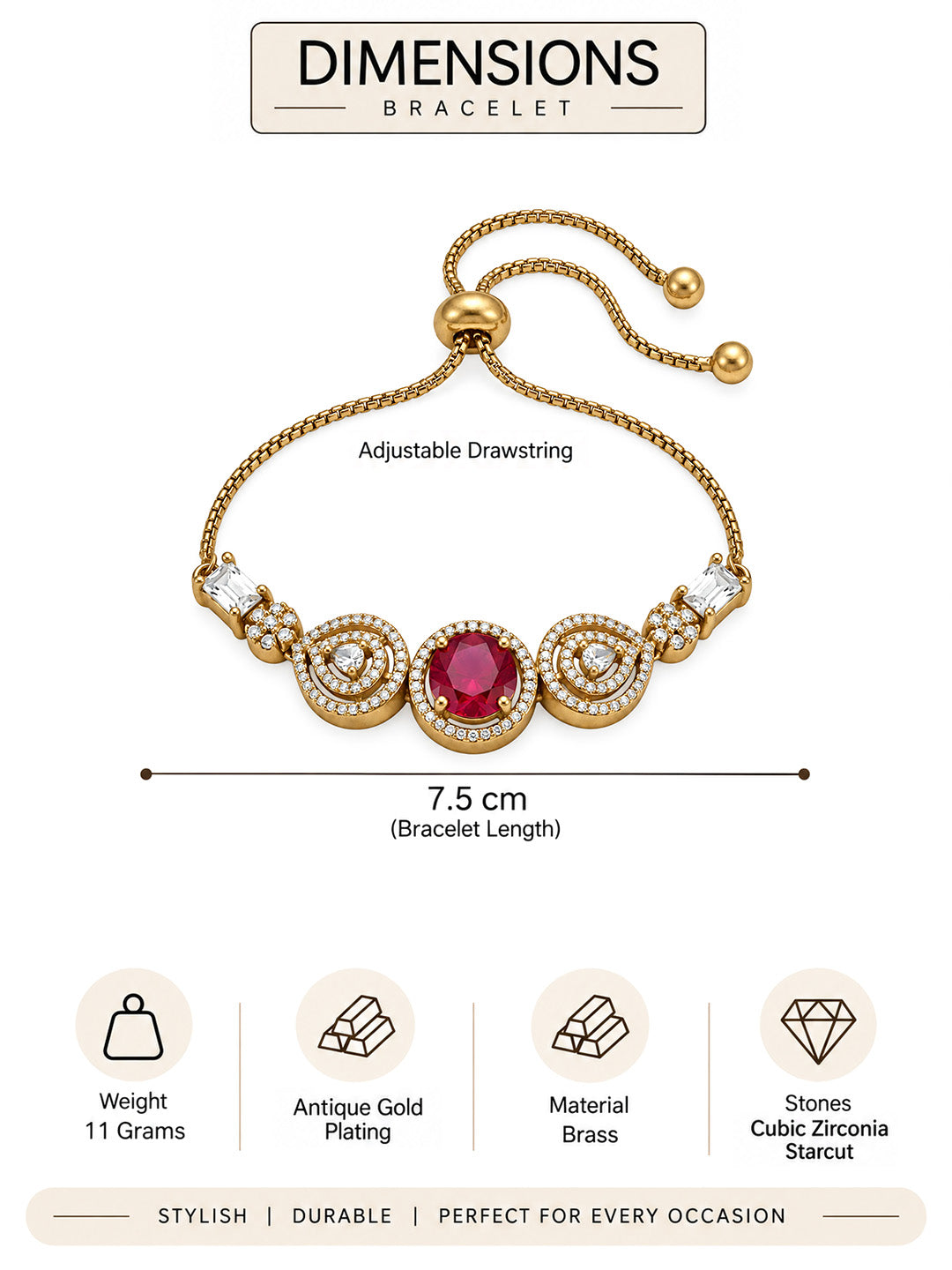 Antique Gold Plated Red AD Bracelet for Women