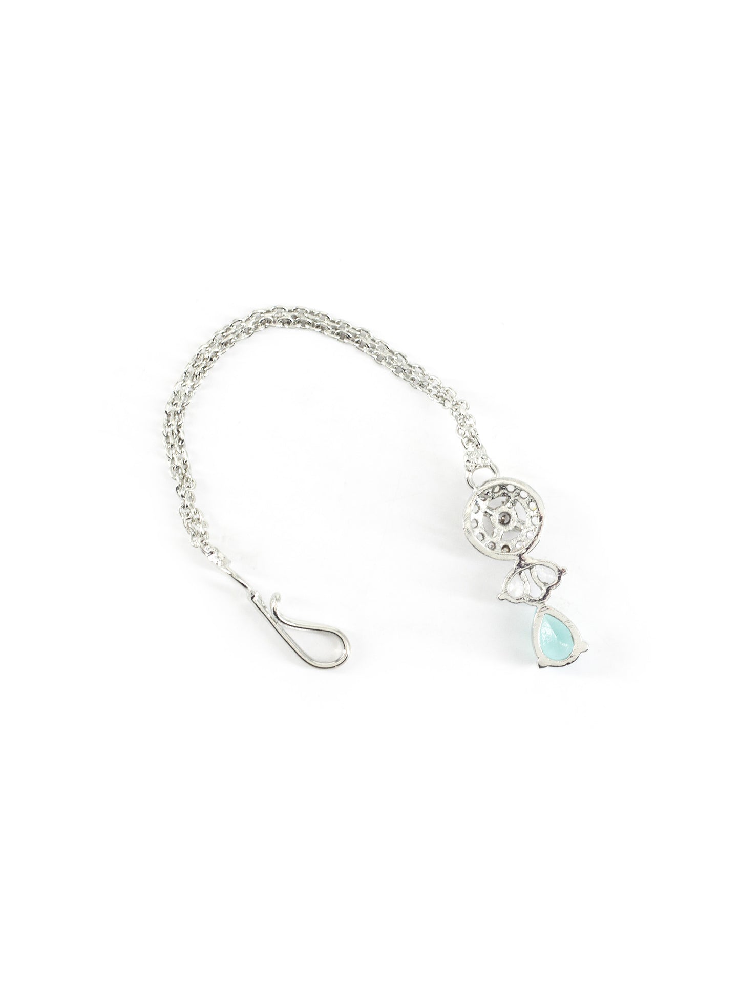 Silver Plated Mint Green AD Maang Tikka