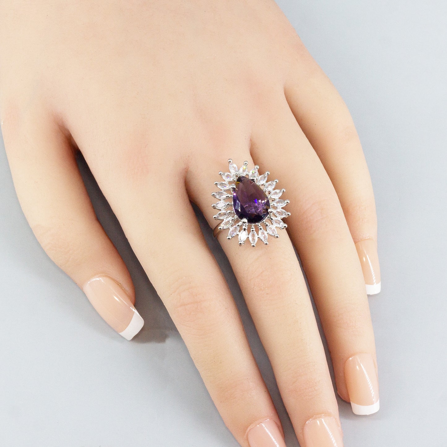Silver Plated Purple AD Adjustable Ring for Women