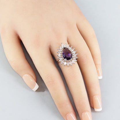 Silver Plated Purple AD Adjustable Ring for Women