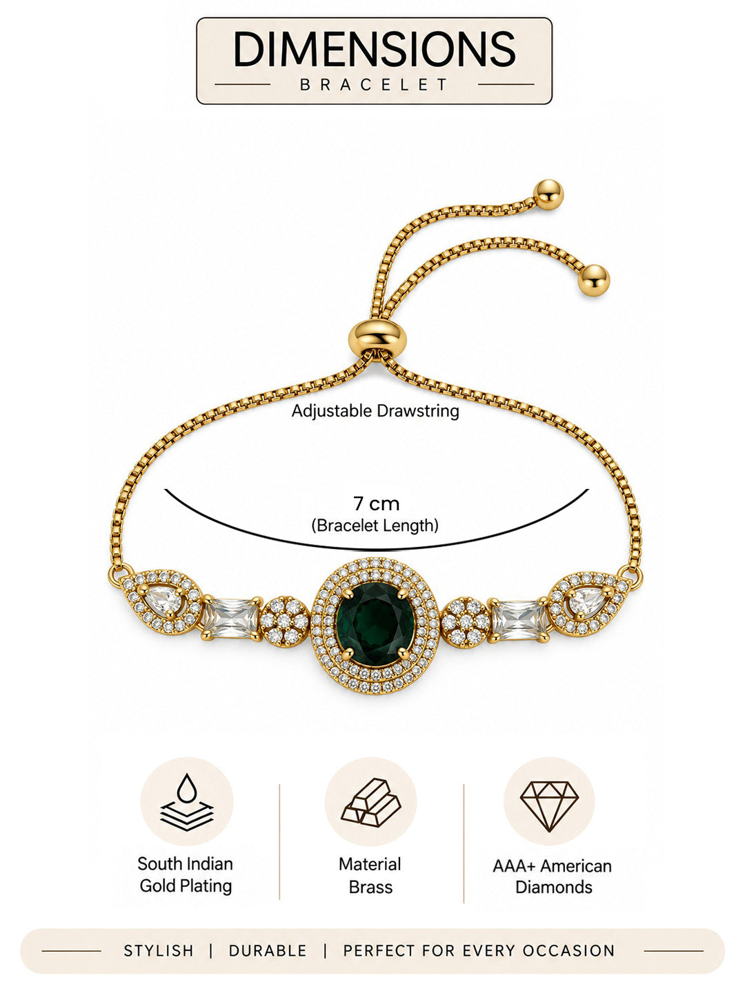 South India Gold Plated Green AD Bracelet for Women