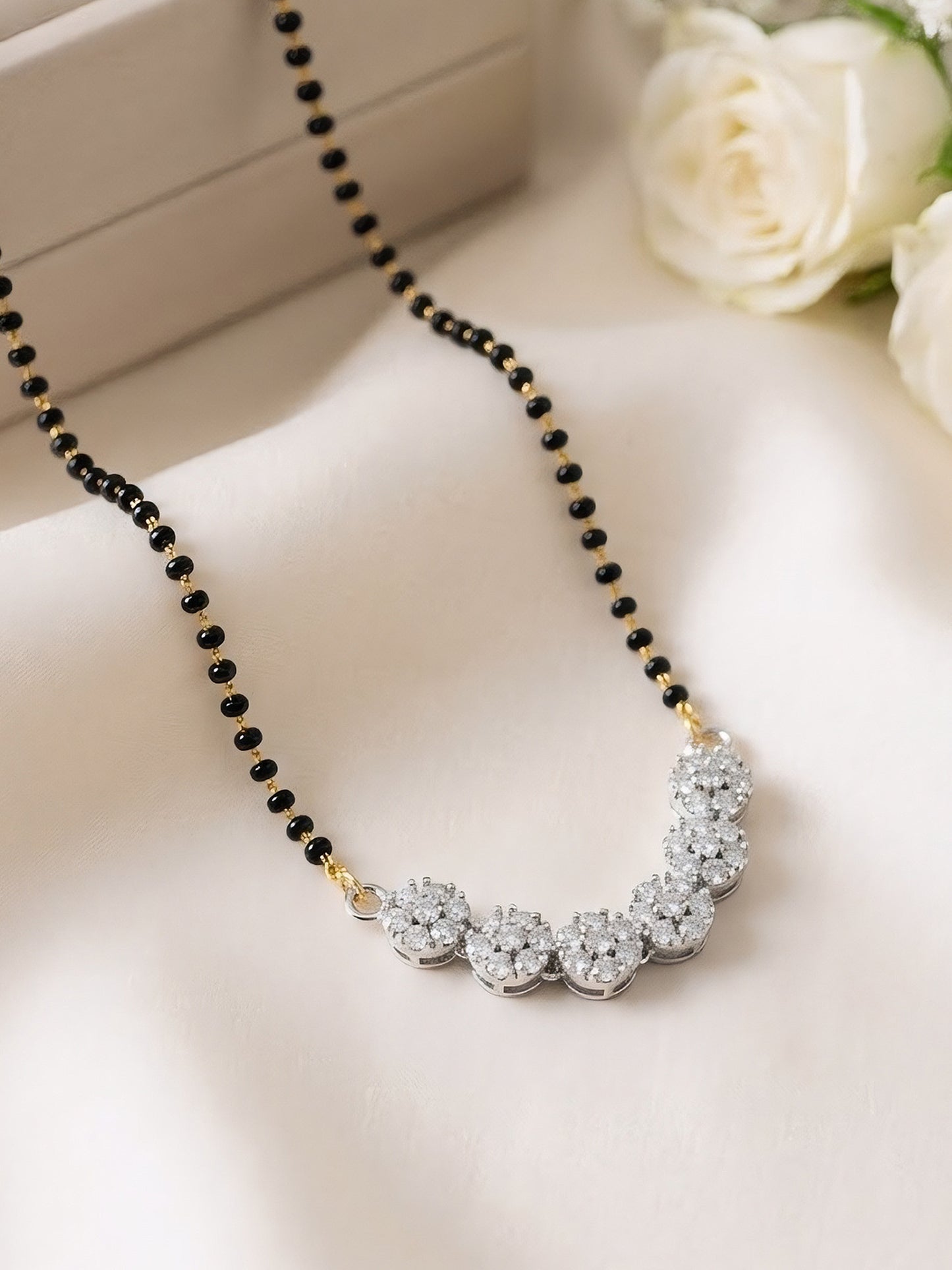 Silver Plated AD Floral Mangalsutra for Women