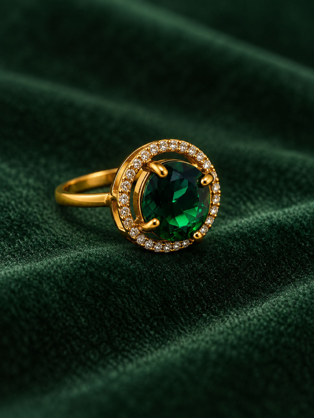22K Gold Plated Green AD Finger Ring for Women