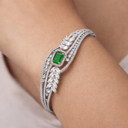 Silver Plated Green AD Bangle Bracelet for Women
