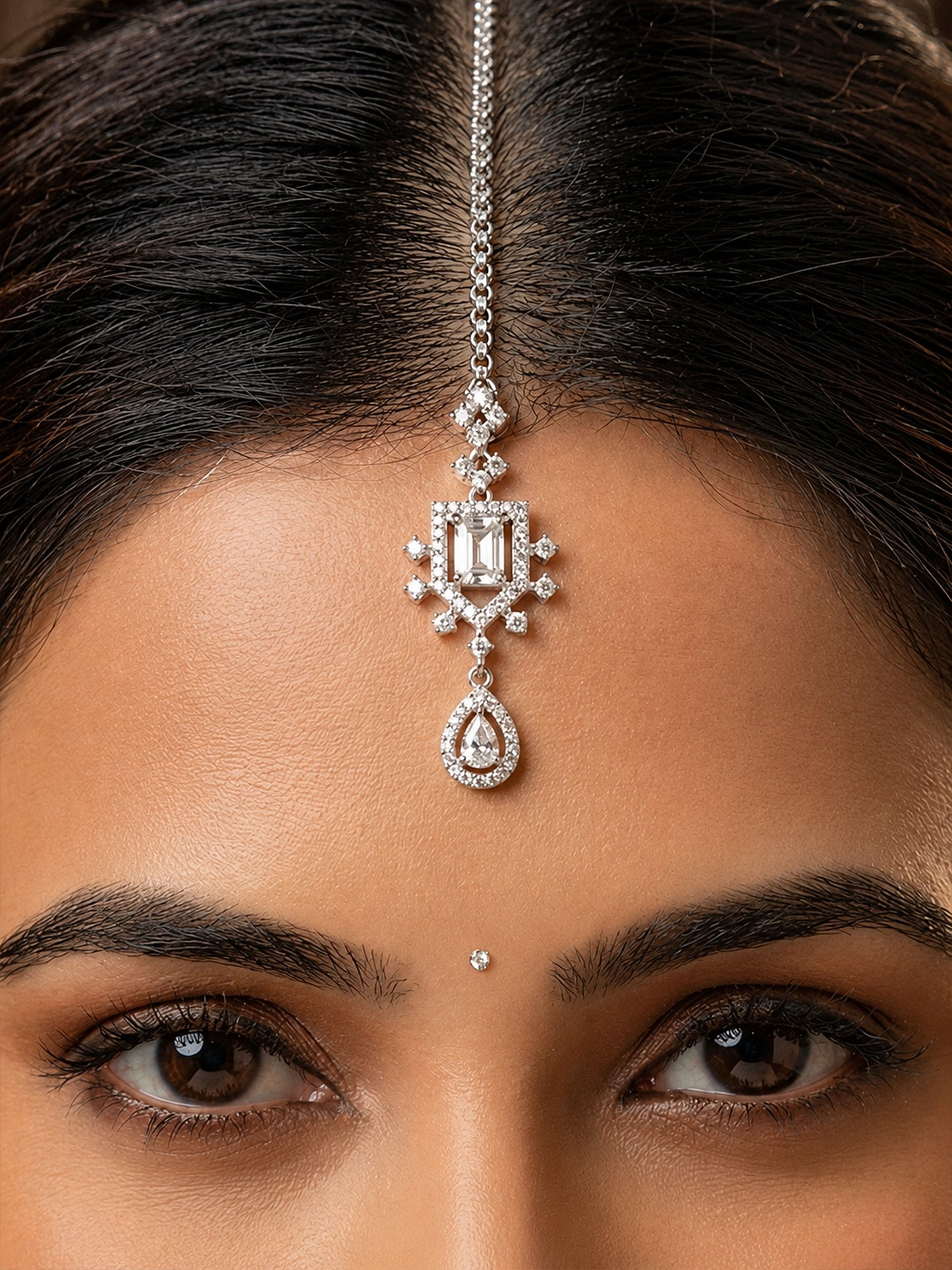 Silver Plated AD Maang Tikka for Women