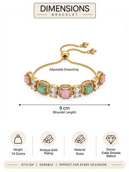 Antique Gold Plated Pink AD Adjustable Bracelet for Women