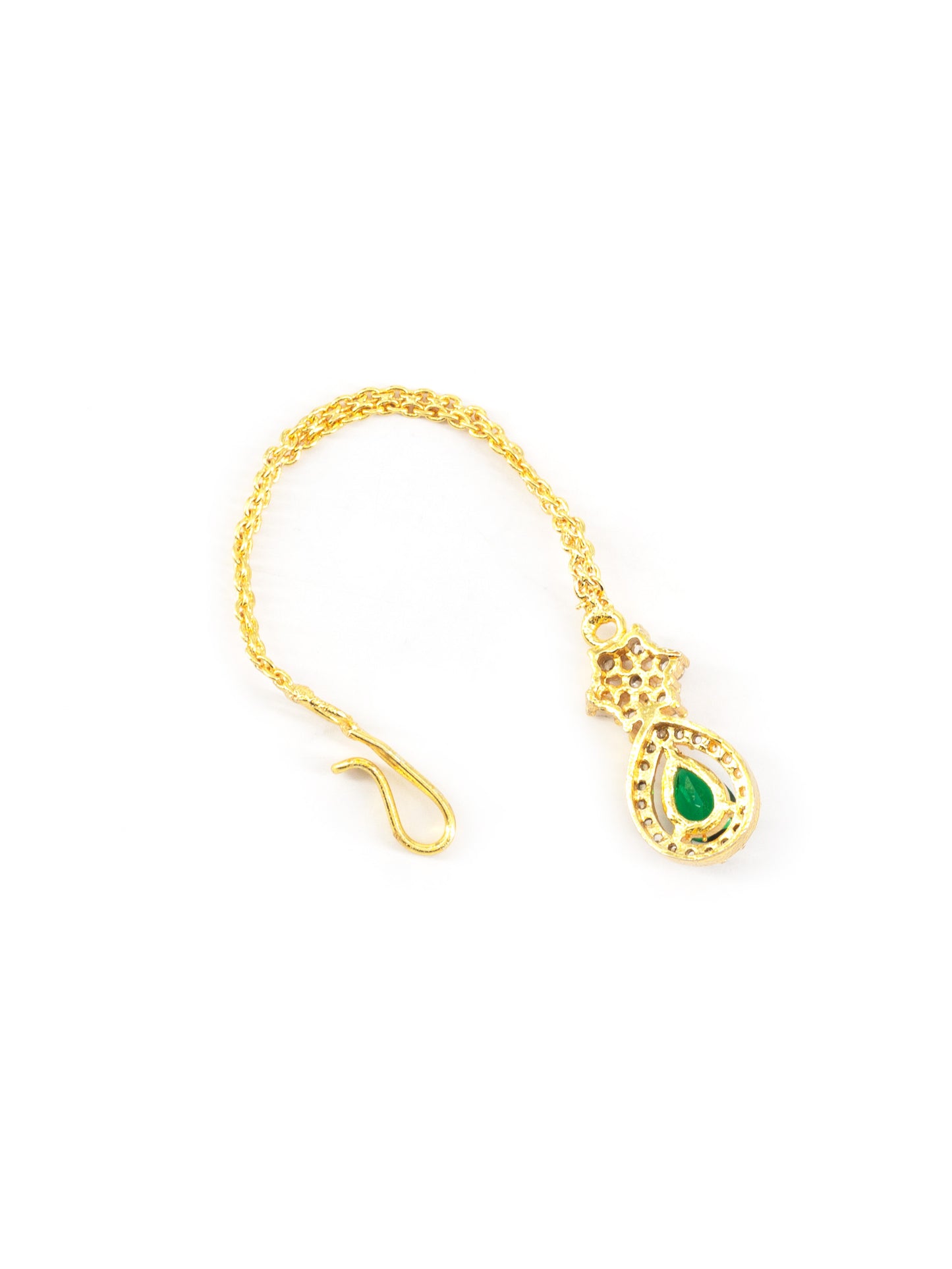 Gold Plated Green AD Teardrop Maang Tikka for Women