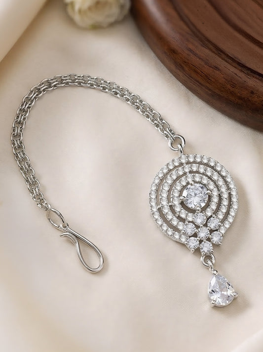 Silver Plated AD Maang Tikka for Women