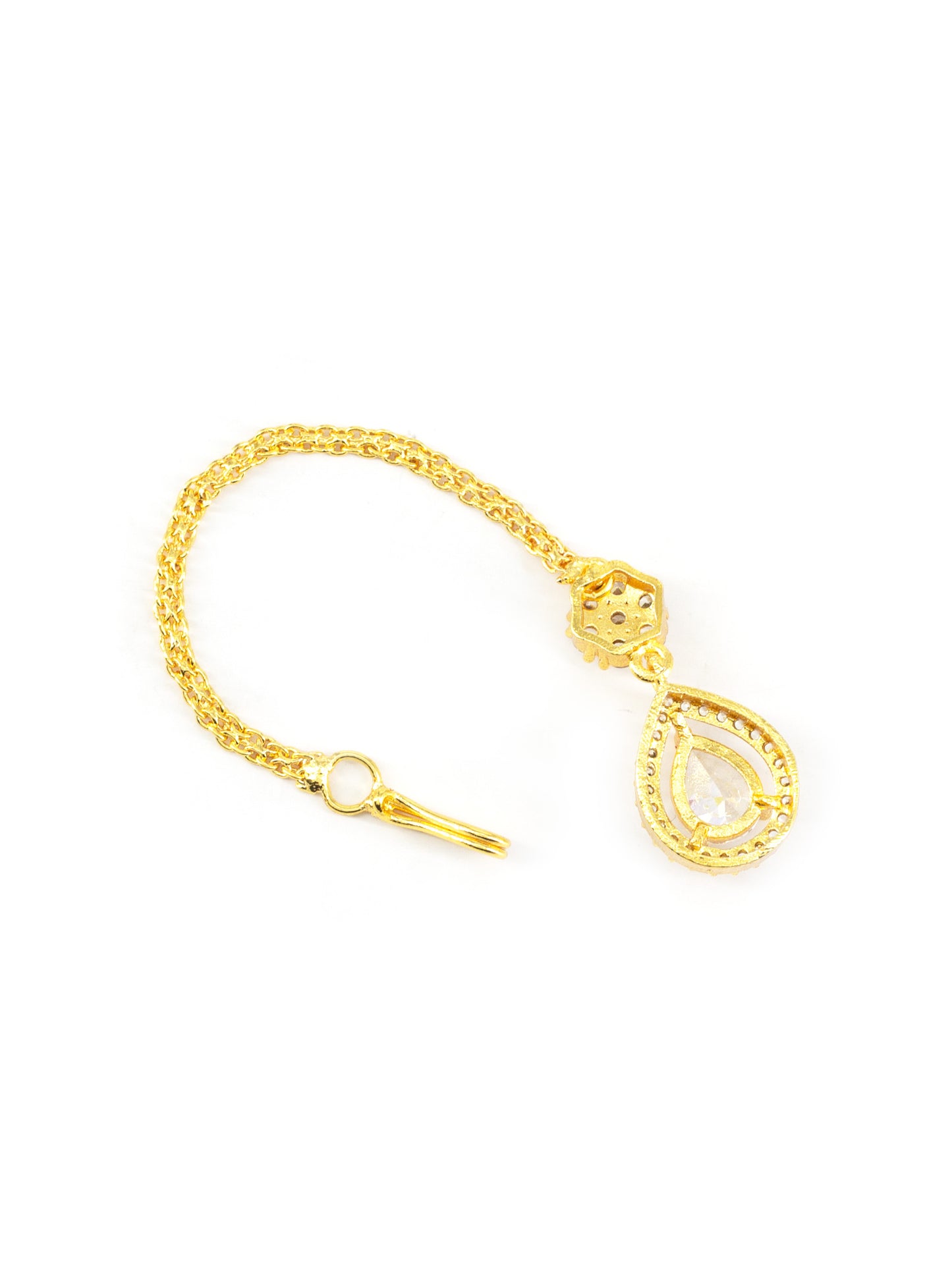 Gold Plated White AD Teardrop Maang Tikka for Women