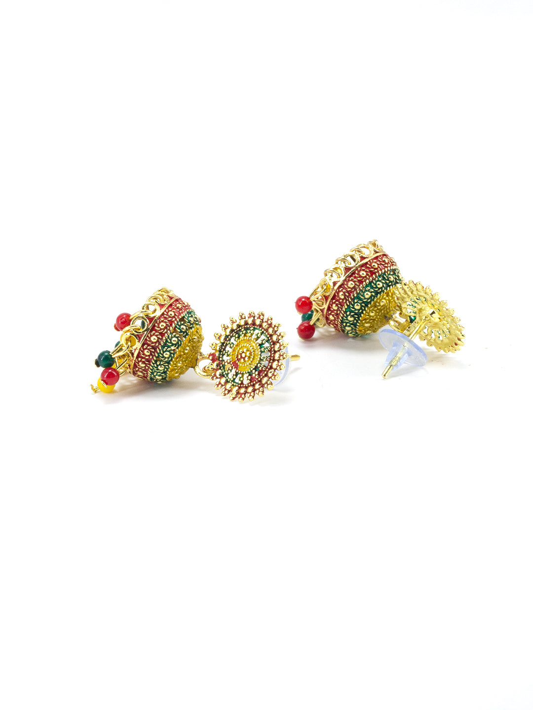 Gold Plated Circular Multi Color Artificial Beaded Jhumki Earrings