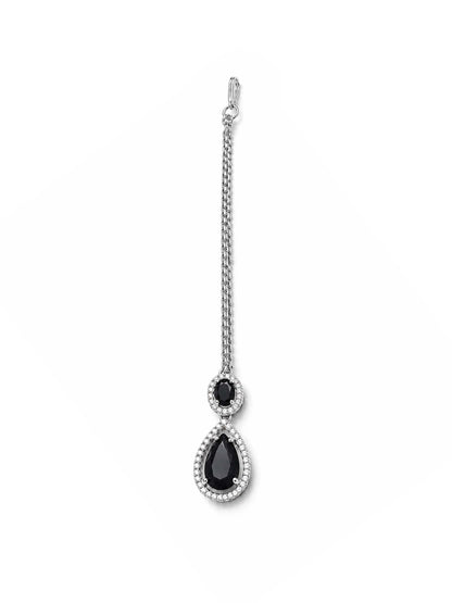 Silver Plated Black AD Maang Tikka for Women