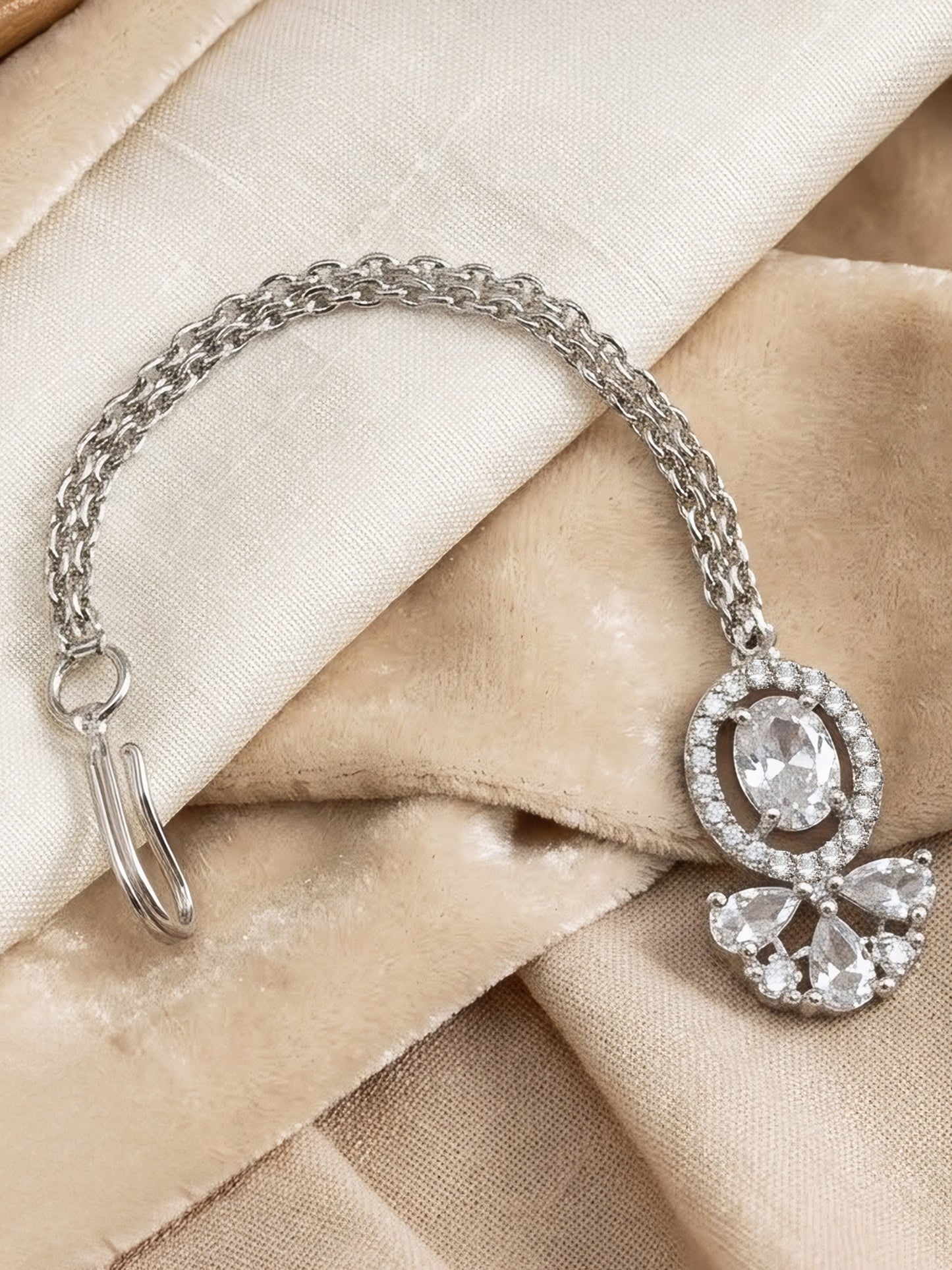 Silver Plated AD Maang Tikka for Women