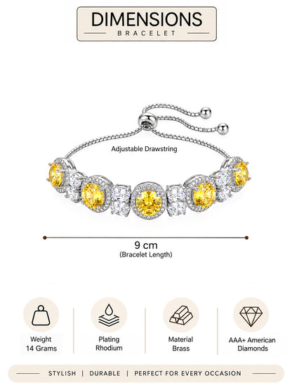 Silver Plated Yellow AD Adjustable Bracelet for Women