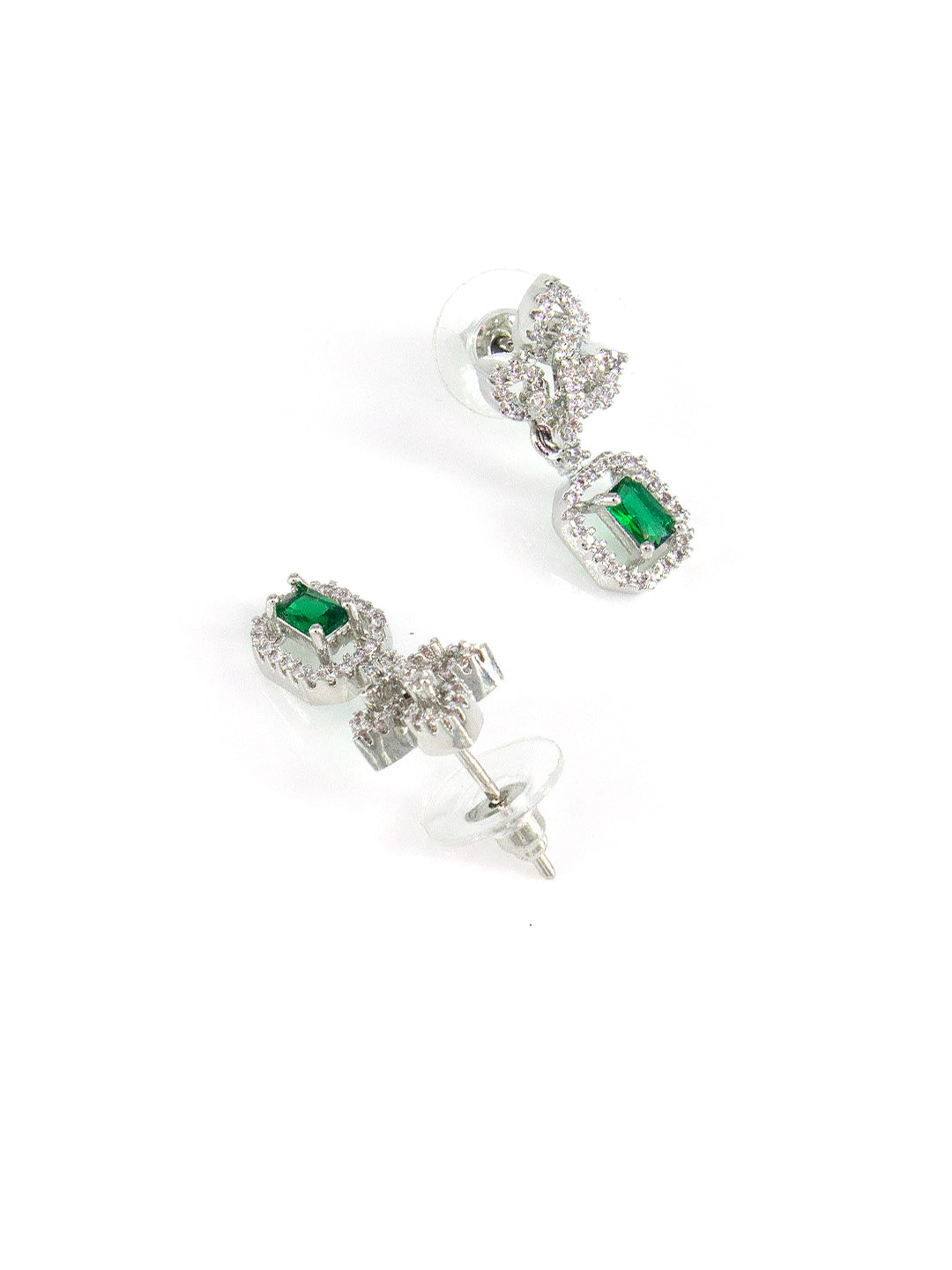 Silver Plated Green Leaf Drop Earrings For Women