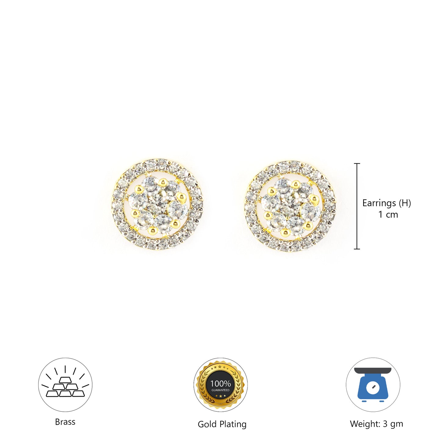 Gold Plated AD Round Stud Earring for Women