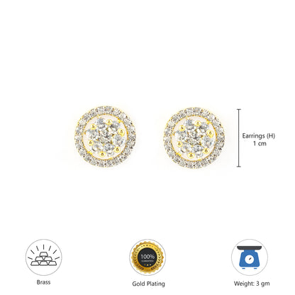 Gold Plated AD Round Stud Earring for Women
