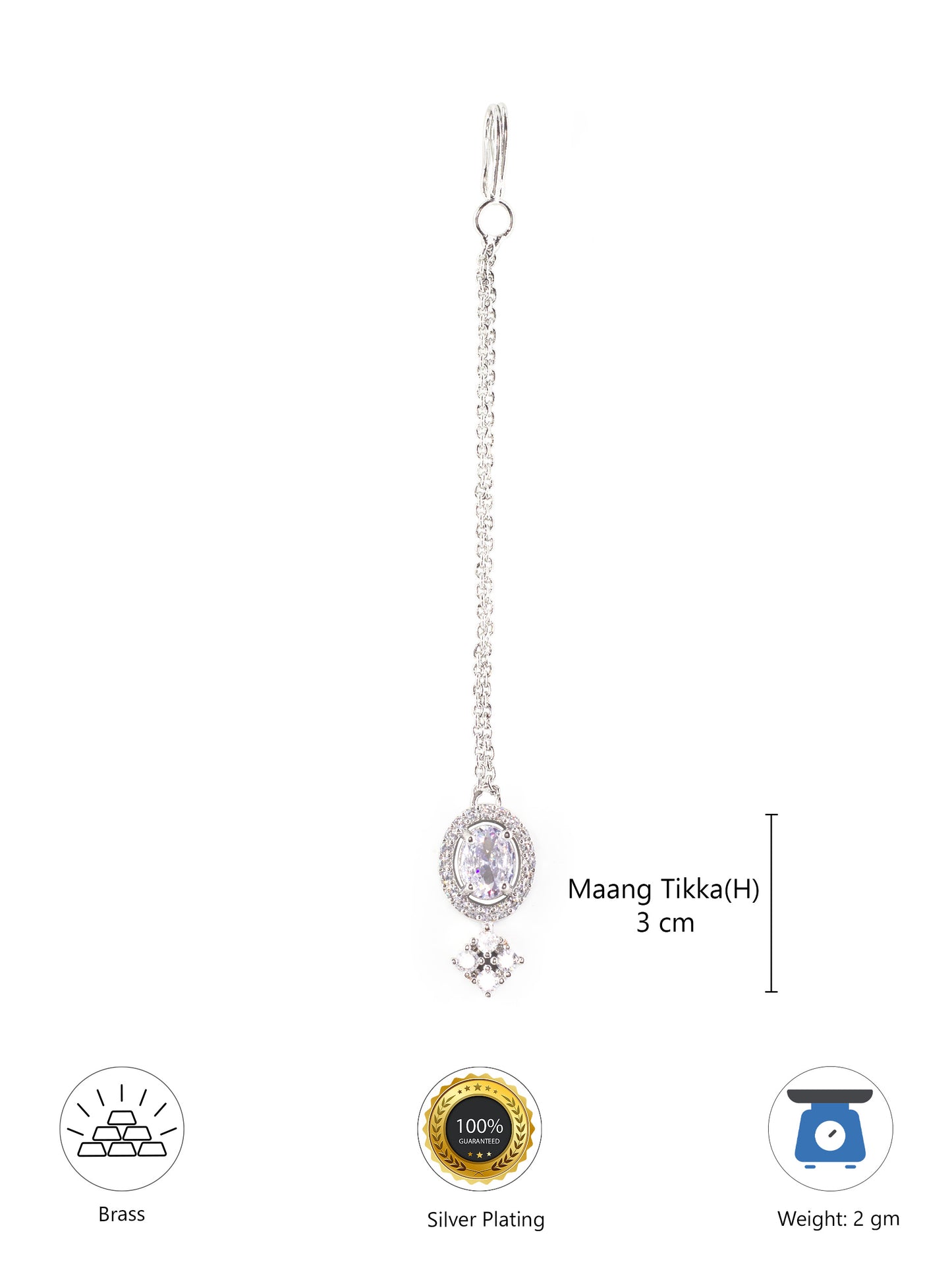 Silver Plated AD Maang Tikka for Women