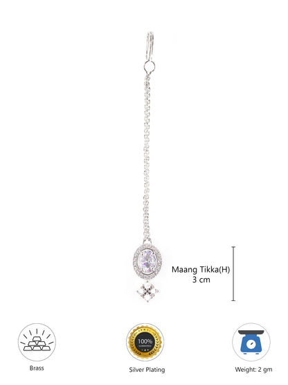Silver Plated AD Maang Tikka for Women