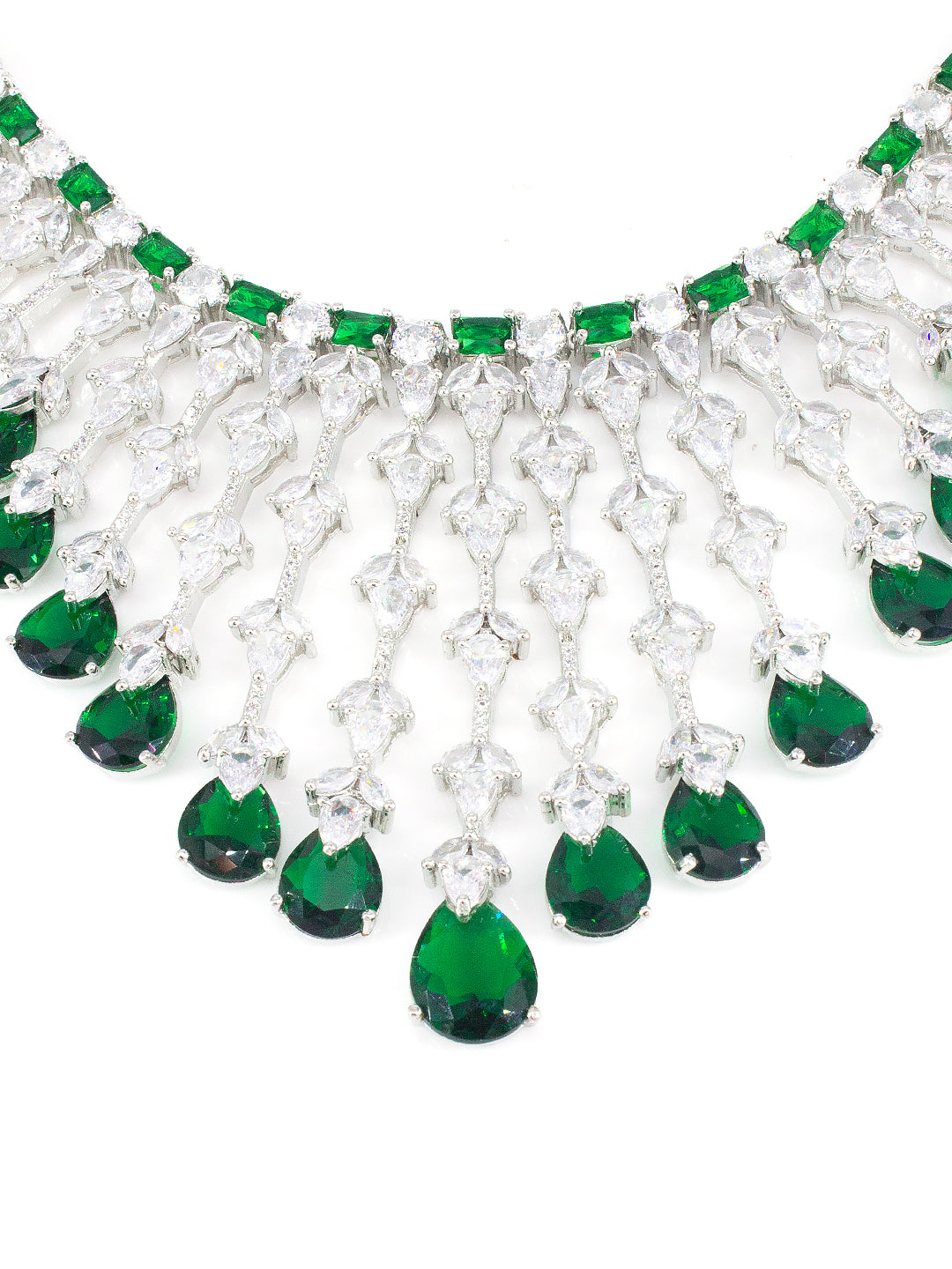 Silver Plated Green American Diamond Semi-Bridal Jewellery Set