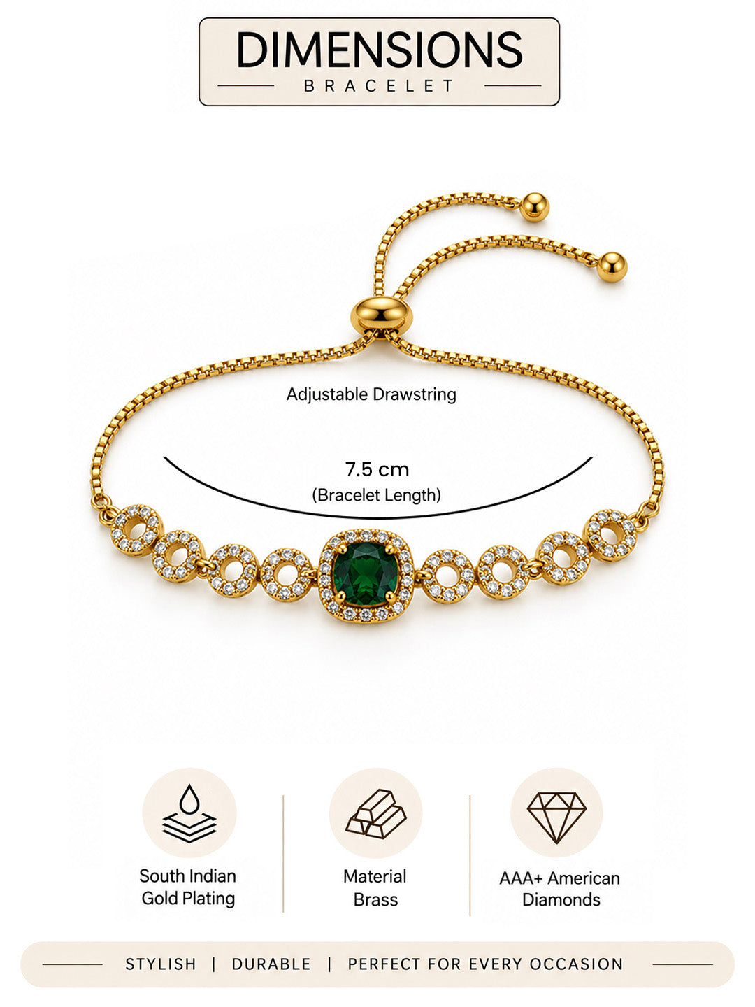 South India Gold Plated Green AD Bracelet for Women