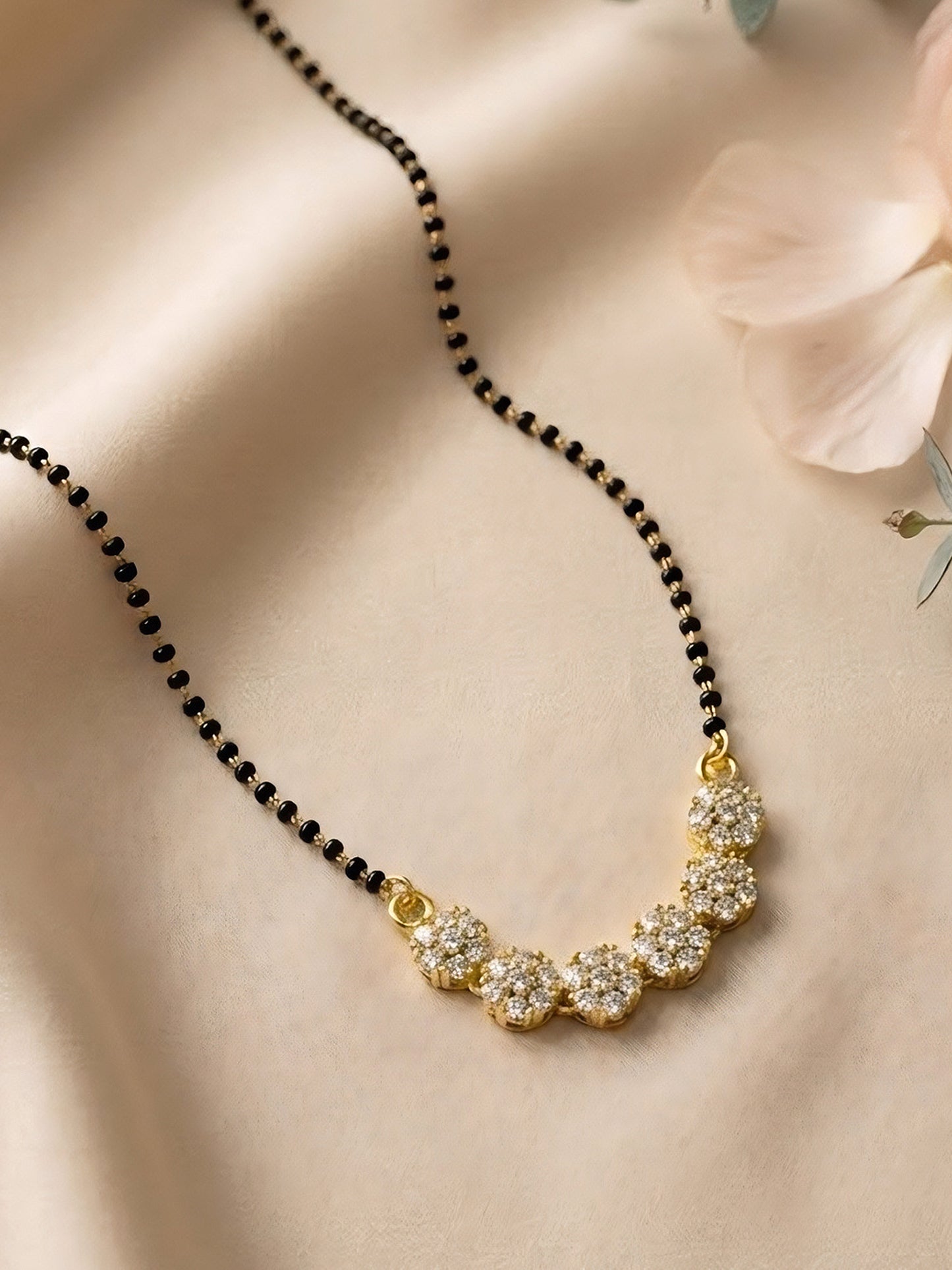 Gold Plated AD Floral Magalsutra for women