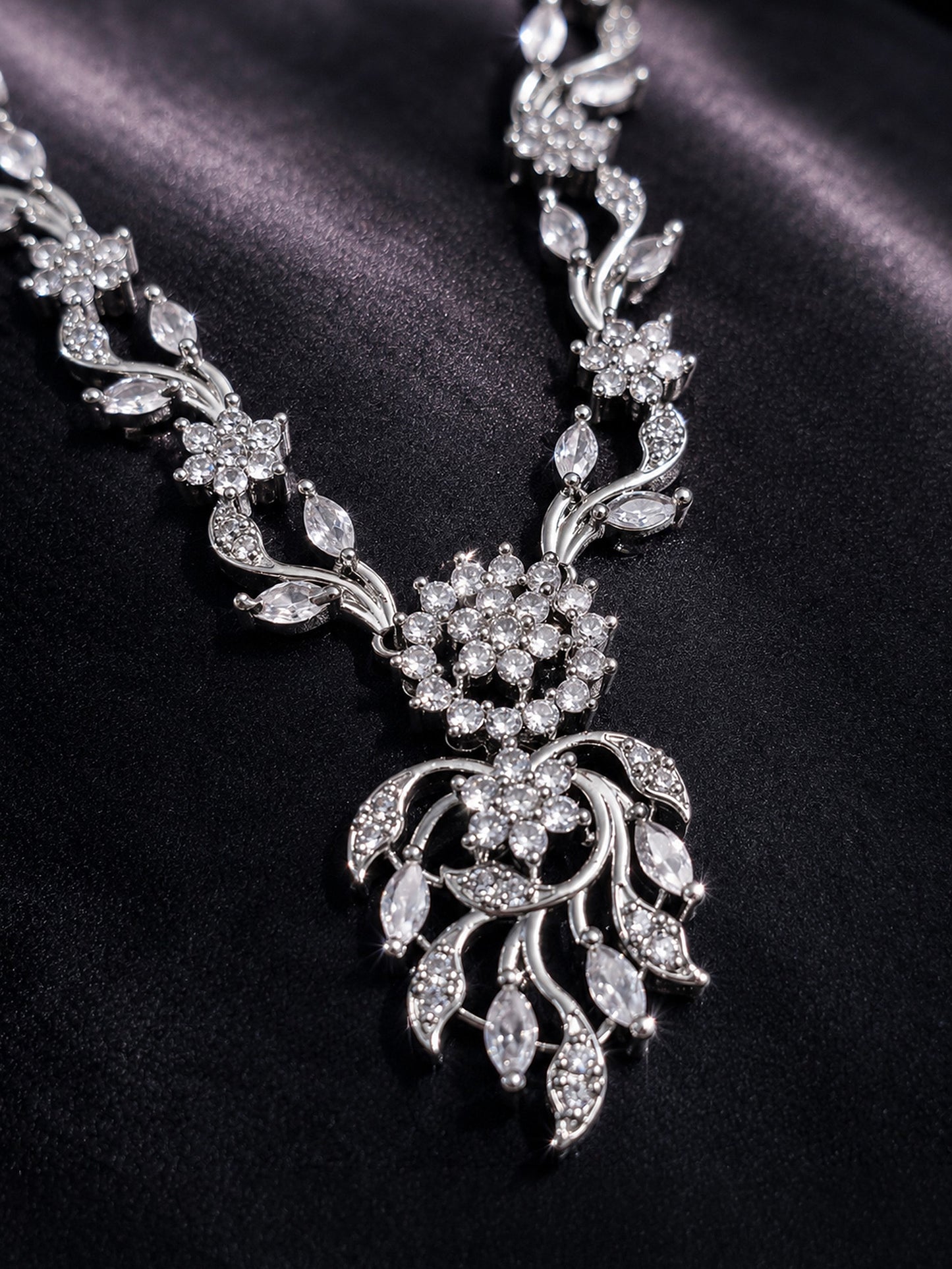 Silver Plated AD Floral Jewellery Set for Women