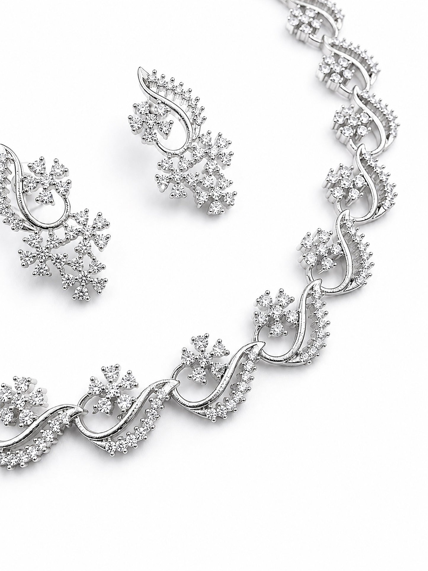 Silver Plated AD Floral Jewellery Set for Women