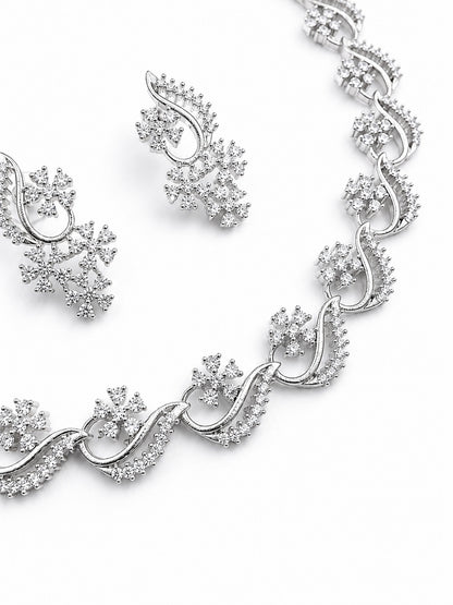 Silver Plated AD Floral Jewellery Set for Women