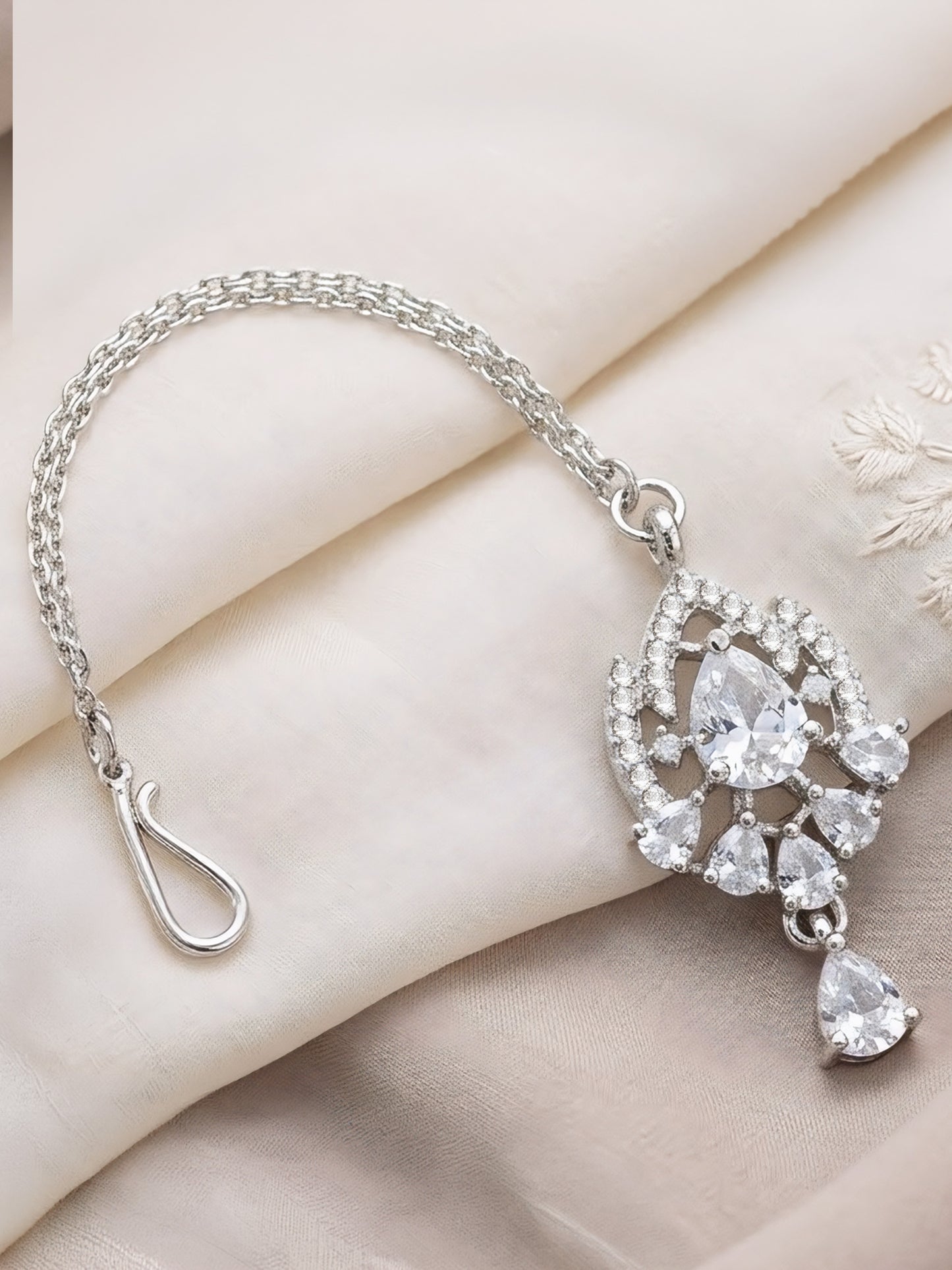 Silver Plated AD Maang Tikka for Women