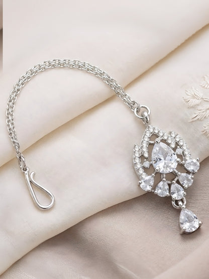 Silver Plated AD Maang Tikka for Women