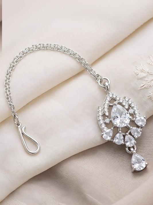 Silver Plated AD Maang Tikka for Women