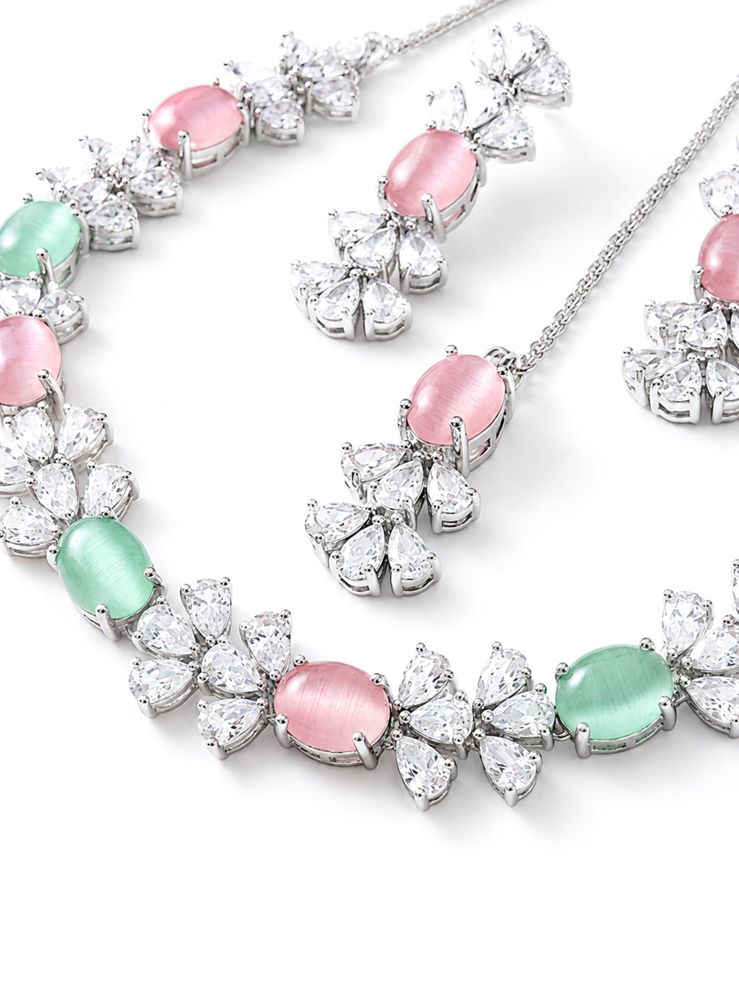 Silver Plated Multi Colour AD Jewellery Set for Women