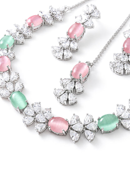 Silver Plated Multi Colour AD Jewellery Set for Women