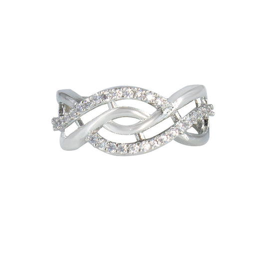 Silver Twisted Band AD Ring – Premium Sparkle Design