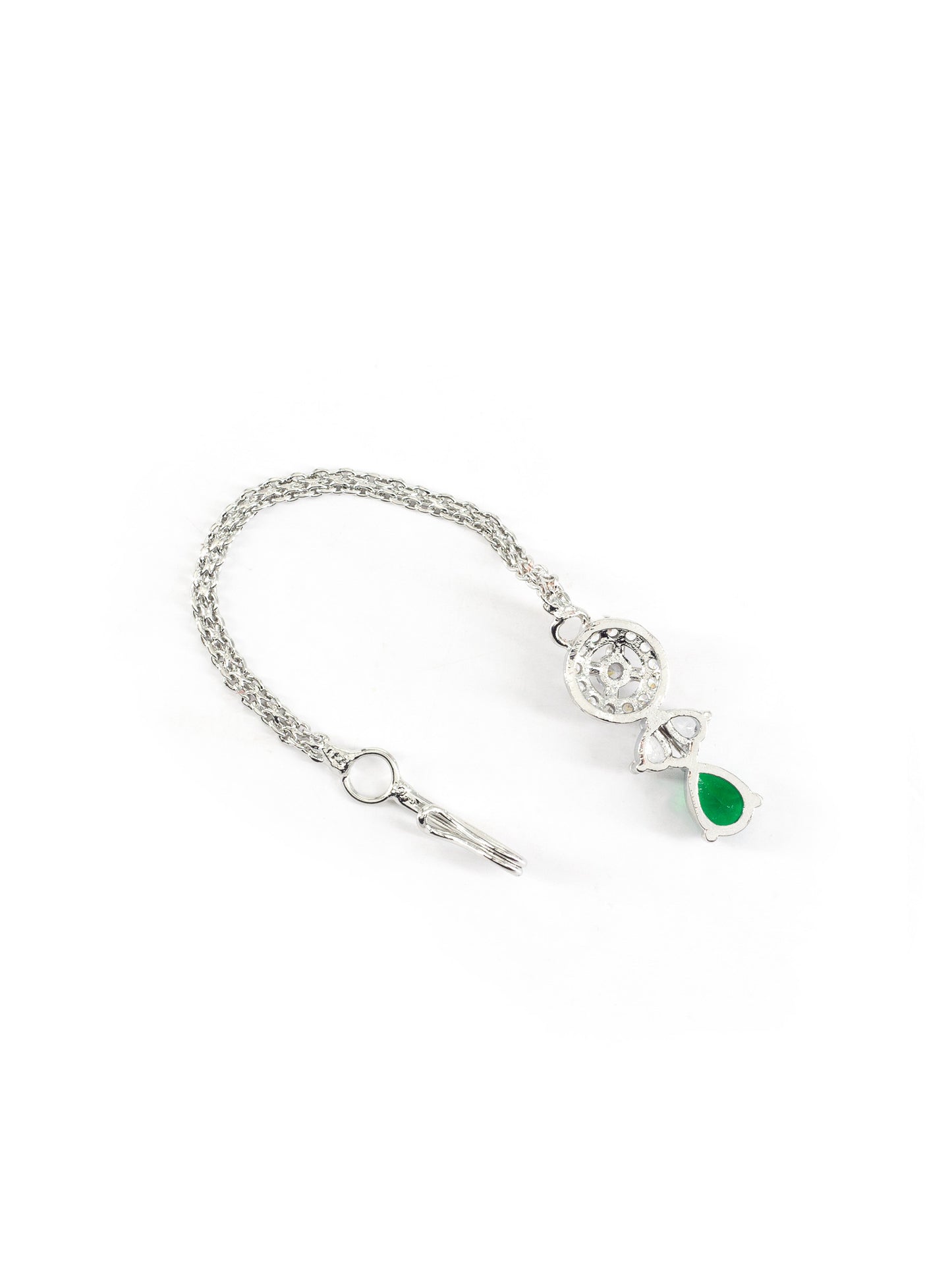 Rhodium Plated Green AD Maang Tikka for Women