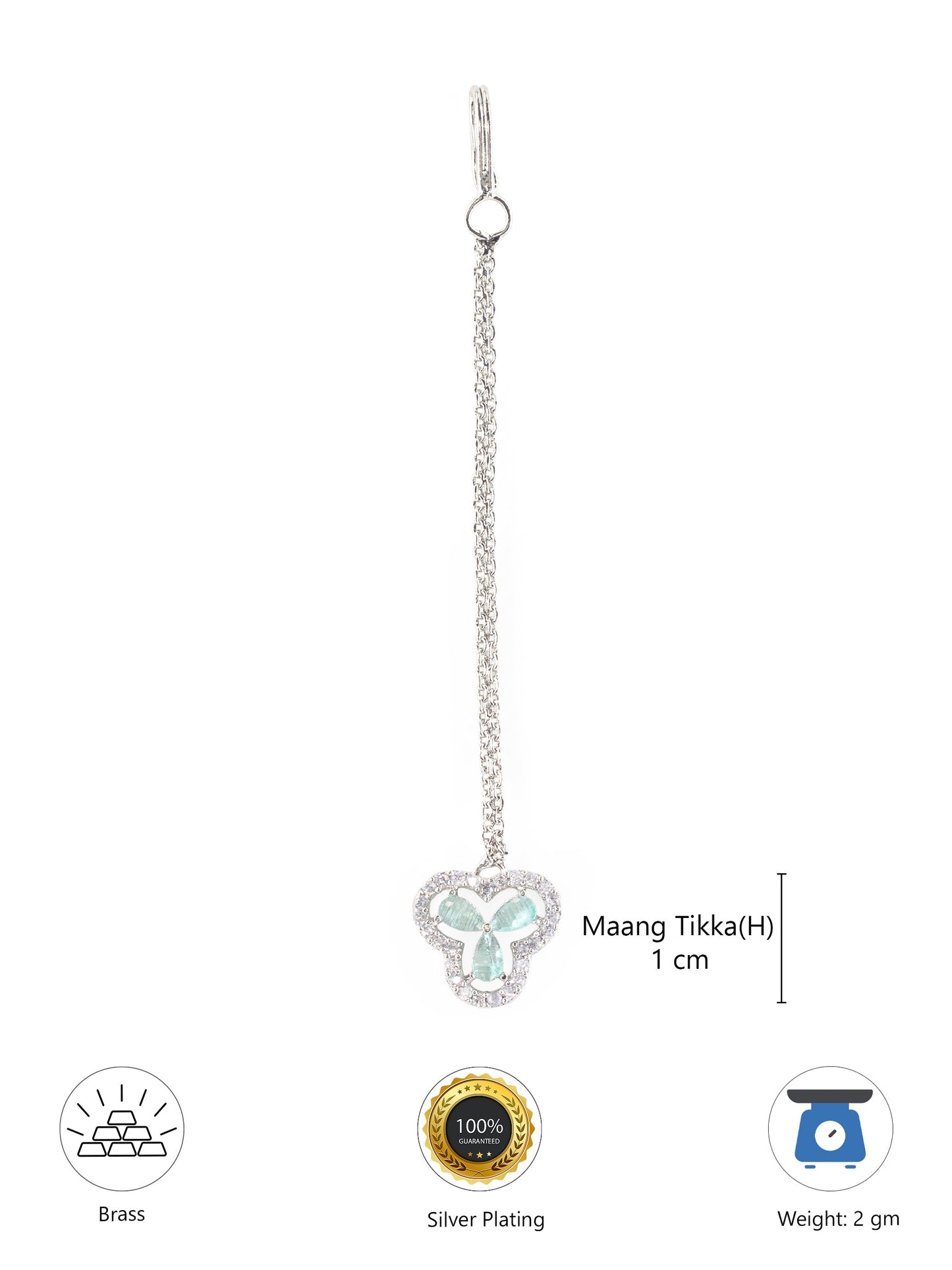 Silver Plated Mint Green Maang Tikka for Women