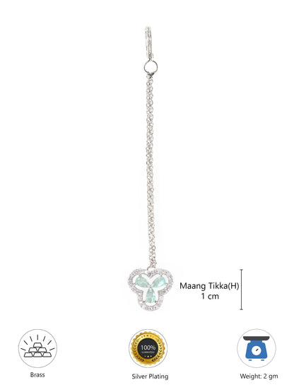 Silver Plated Mint Green Maang Tikka for Women