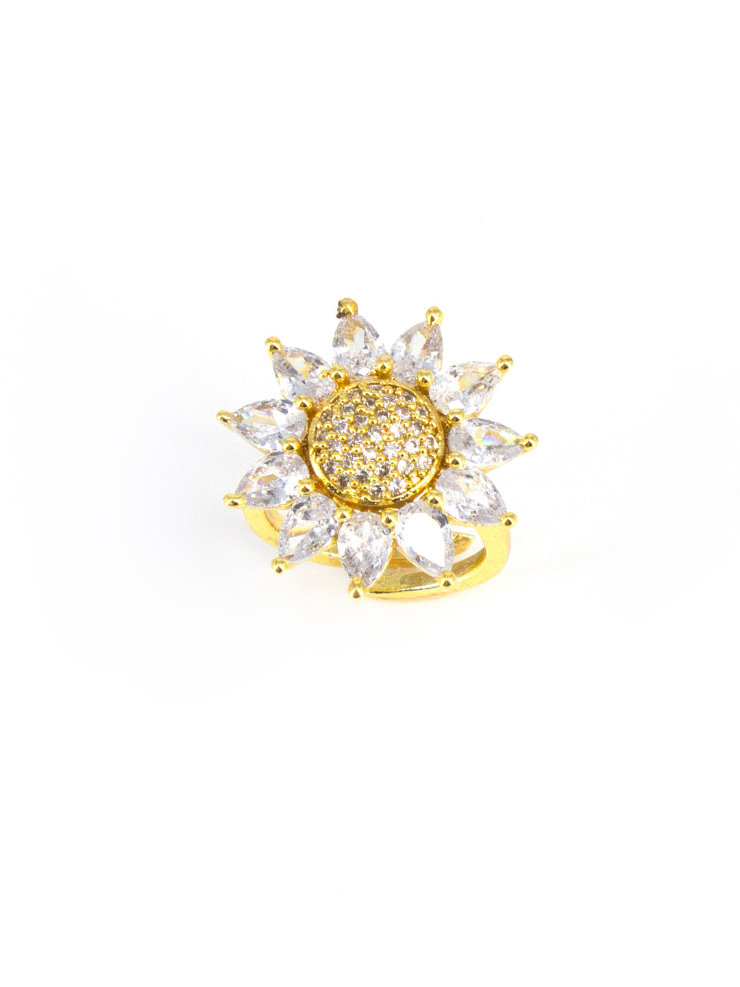 Gold-Plated American-Diamond Studded Adjustable Finger Ring