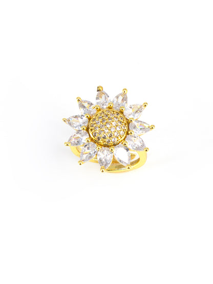Gold-Plated American-Diamond Studded Adjustable Finger Ring