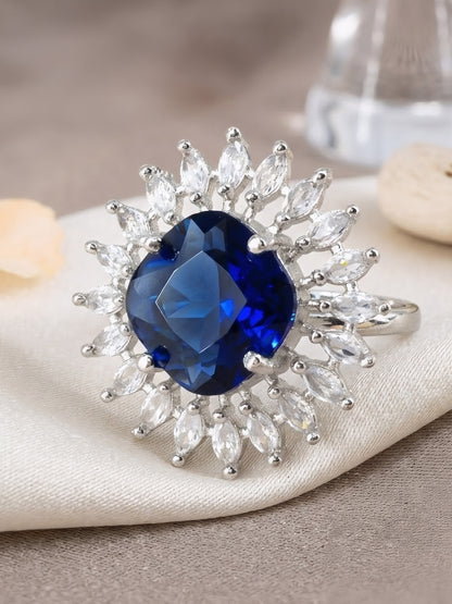 Silver Plated Blue AD Finger Ring for Women