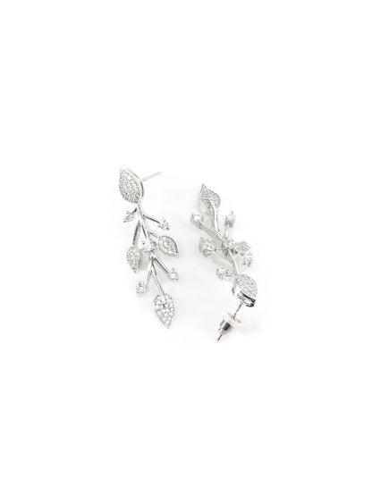 Silver Plated White AD Leaf Designer Jewellery Set