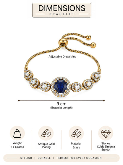 Antique Gold Plated Blue AD Adjustable Bracelet for Women