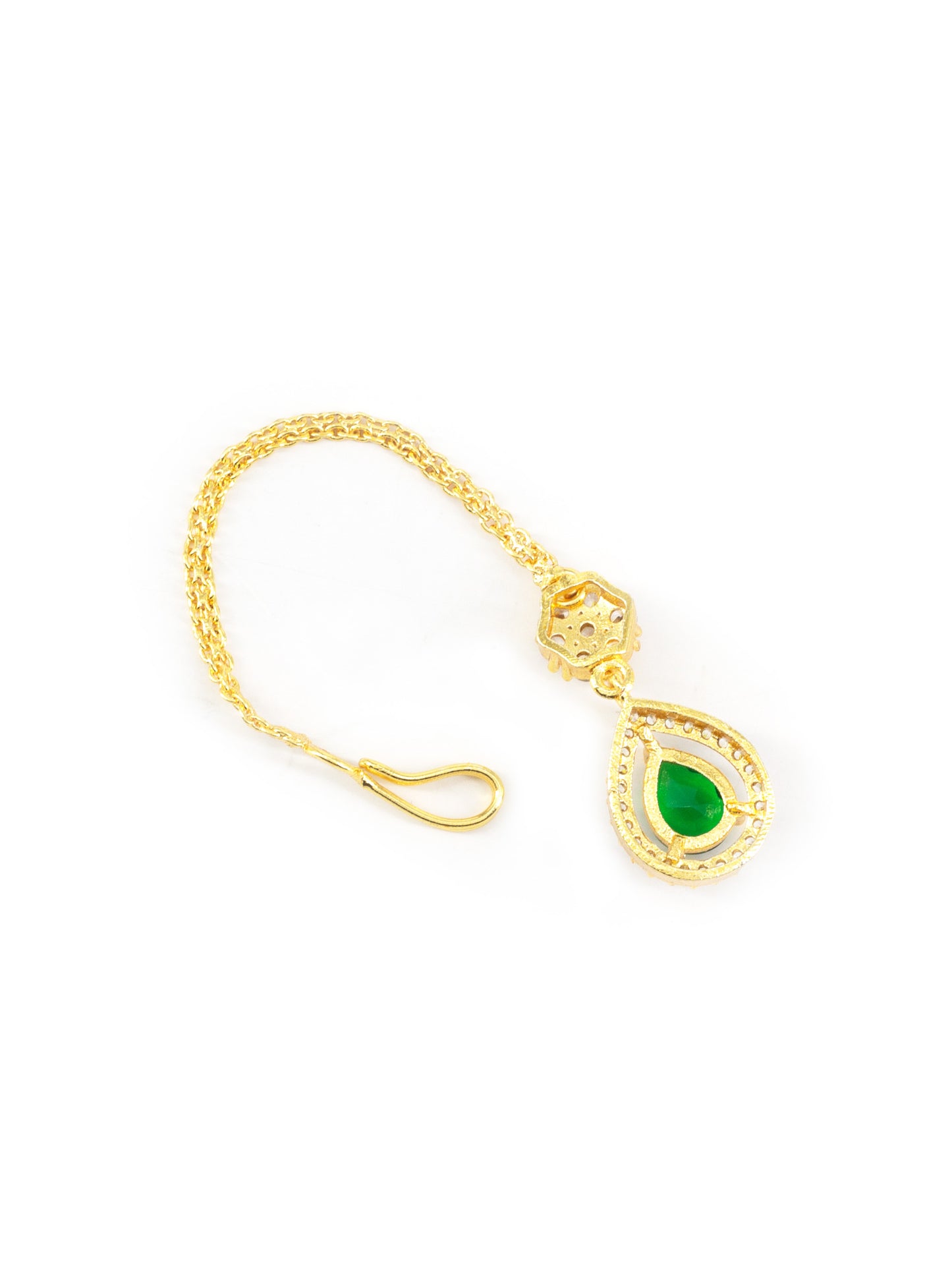 Gold Plated Green AD Teardrop Maang Tikka for Women
