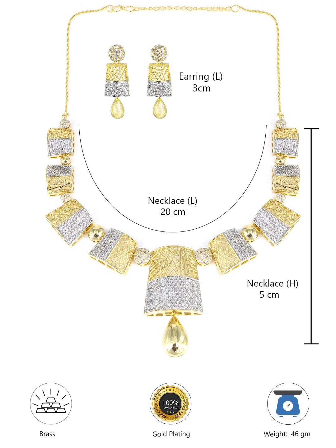 Gold Plated AD Cocktail Jewellery Set For Women